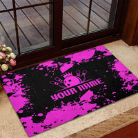 Pink Paint Splatter Design Rubber Doormat with Bowling Graphic and Custom Team Name Text - Wonder Print Shop