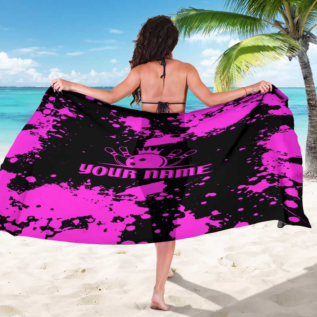 Pink Paint Splatter Design Sarong with Bowling Graphic and Custom Team Name Text - Wonder Print Shop