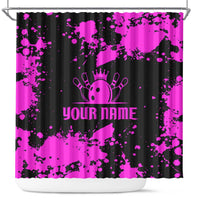 Pink Paint Splatter Design Shower Curtain with Bowling Graphic and Custom Team Name Text - Wonder Print Shop
