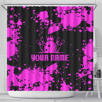 Pink Paint Splatter Design Shower Curtain with Bowling Graphic and Custom Team Name Text - Wonder Print Shop