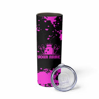 Pink Paint Splatter Design Skinny Tumbler with Bowling Graphic and Custom Team Name Text - Wonder Print Shop