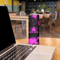 Pink Paint Splatter Design Skinny Tumbler with Bowling Graphic and Custom Team Name Text - Wonder Print Shop