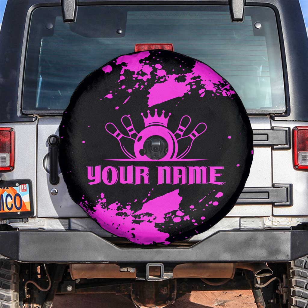 Pink Paint Splatter Design Spare Tire Cover with Bowling Graphic and Custom Team Name Text - Wonder Print Shop