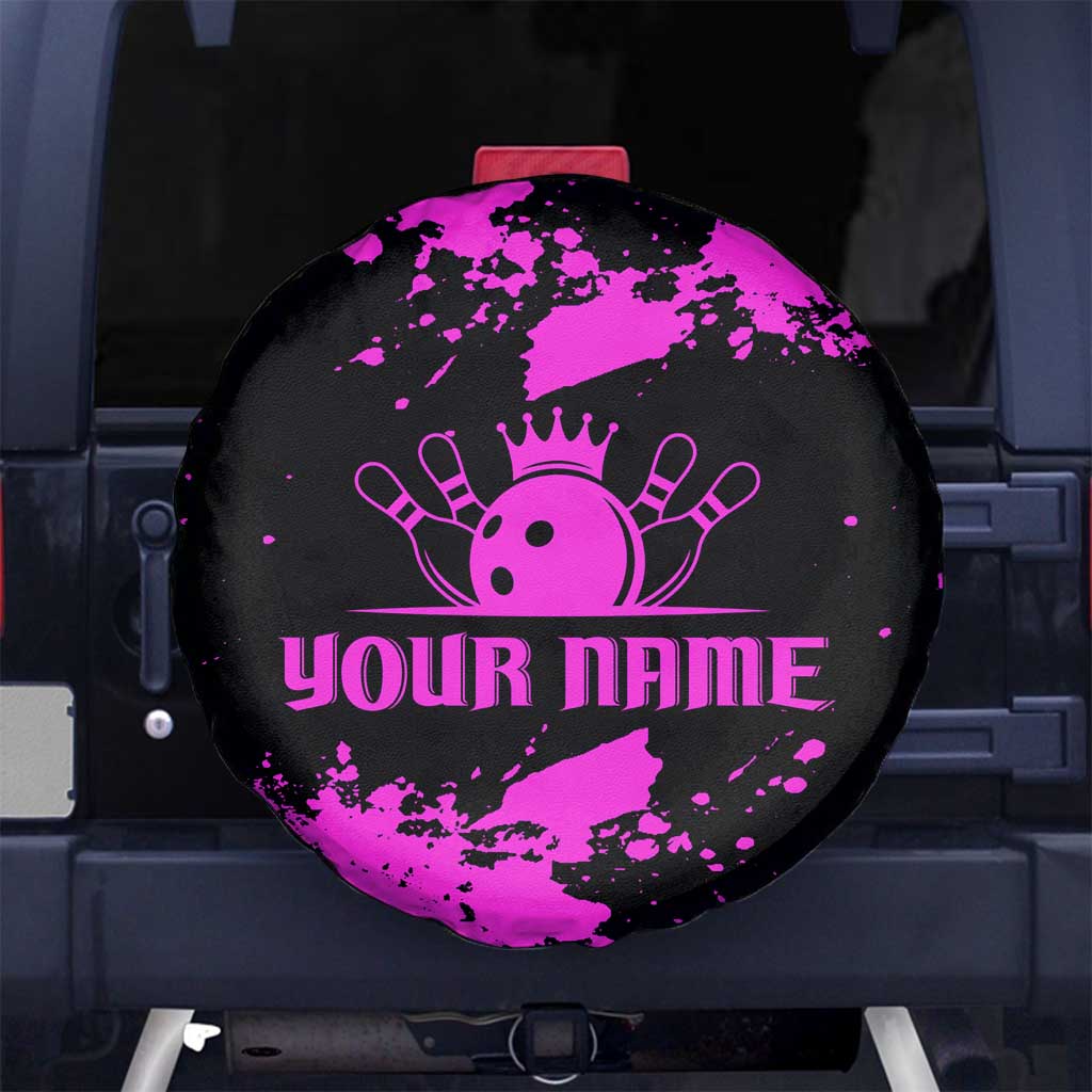 Pink Paint Splatter Design Spare Tire Cover with Bowling Graphic and Custom Team Name Text - Wonder Print Shop