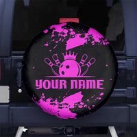 Pink Paint Splatter Design Spare Tire Cover with Bowling Graphic and Custom Team Name Text - Wonder Print Shop