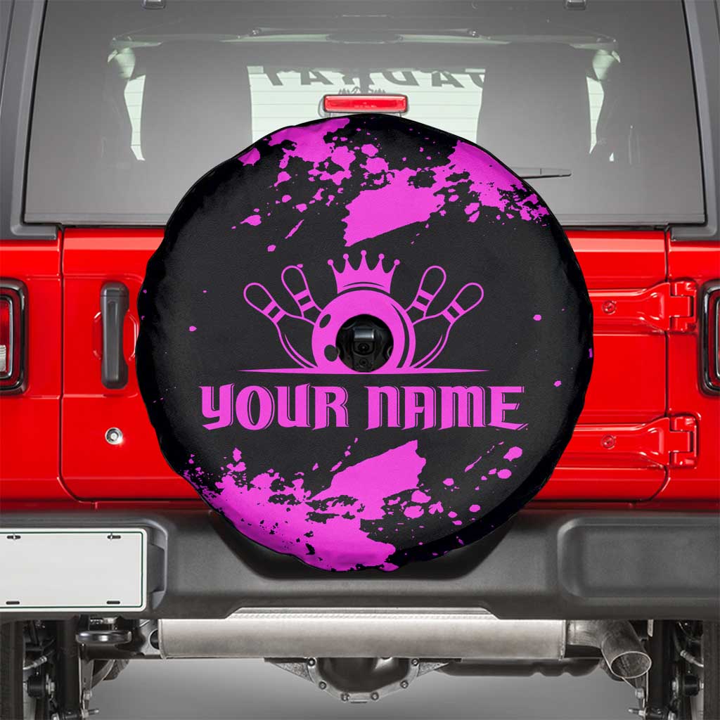 Pink Paint Splatter Design Spare Tire Cover with Bowling Graphic and Custom Team Name Text - Wonder Print Shop