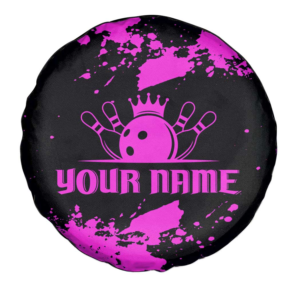 Pink Paint Splatter Design Spare Tire Cover with Bowling Graphic and Custom Team Name Text - Wonder Print Shop