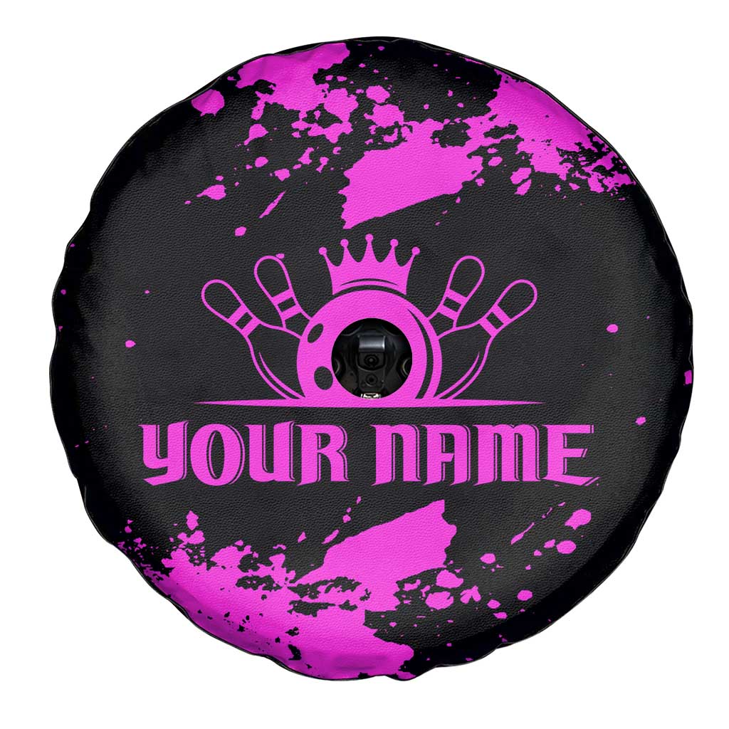 Pink Paint Splatter Design Spare Tire Cover with Bowling Graphic and Custom Team Name Text - Wonder Print Shop
