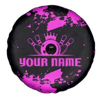 Pink Paint Splatter Design Spare Tire Cover with Bowling Graphic and Custom Team Name Text - Wonder Print Shop
