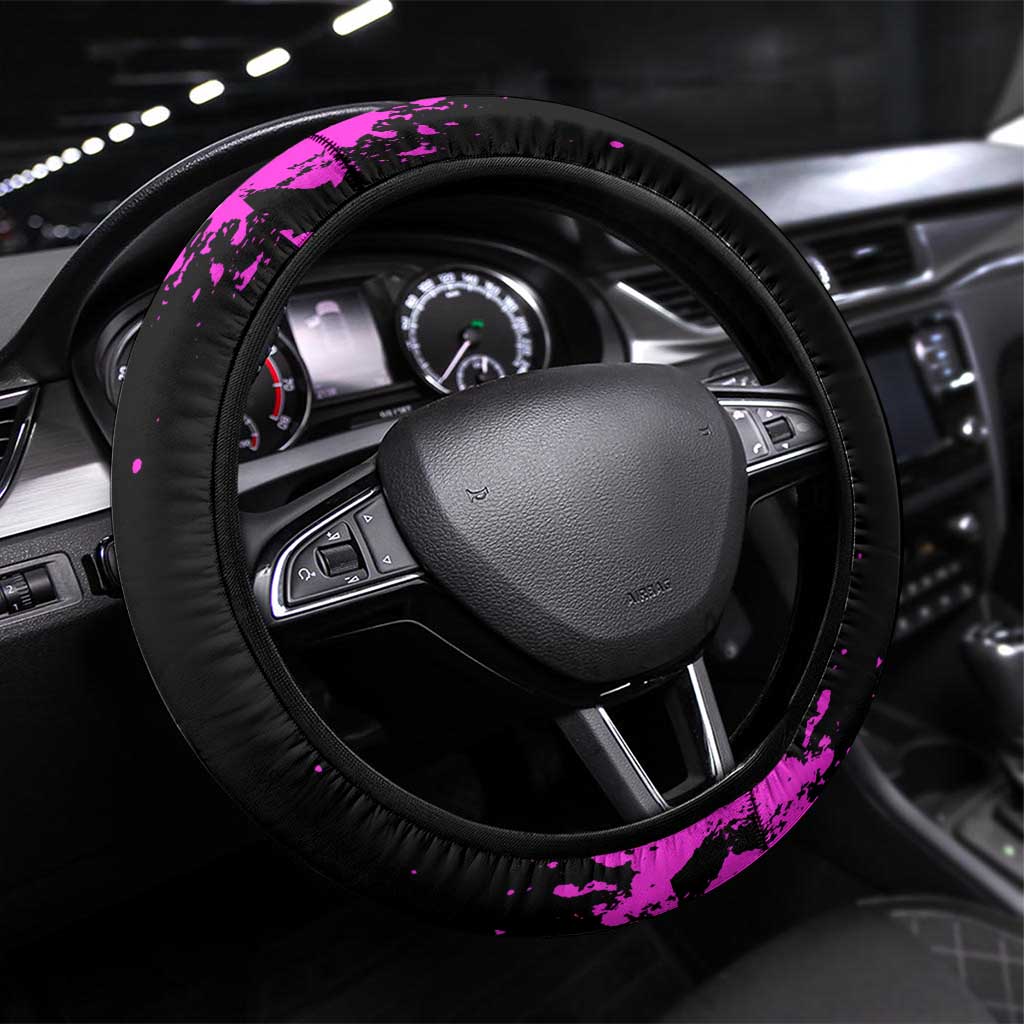 Pink Paint Splatter Design Steering Wheel Cover with Bowling Graphic - Wonder Print Shop