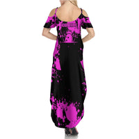 Pink Paint Splatter Design Summer Maxi Dress with Bowling Graphic and Custom Team Name Text - Wonder Print Shop