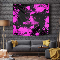Pink Paint Splatter Design Tapestry with Bowling Graphic and Custom Team Name Text - Wonder Print Shop