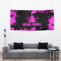 Pink Paint Splatter Design Tapestry with Bowling Graphic and Custom Team Name Text - Wonder Print Shop