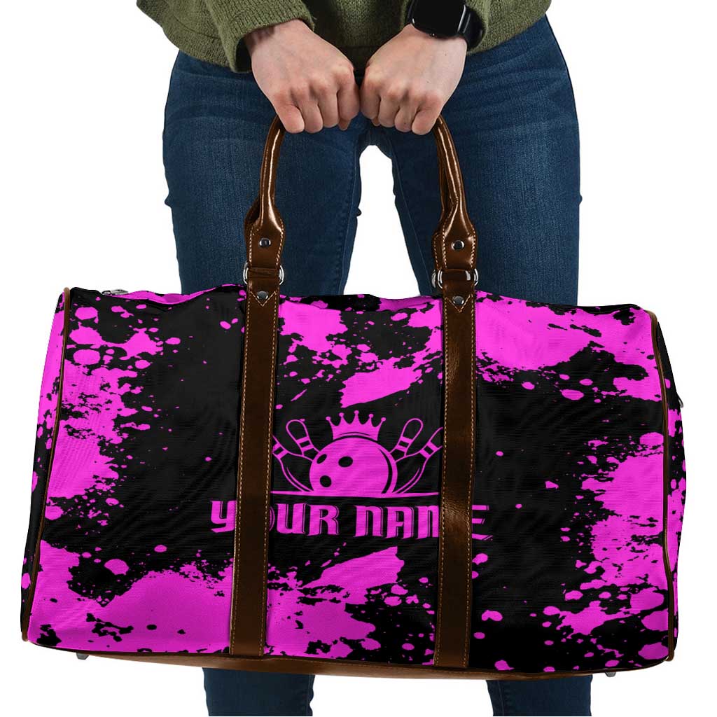 Pink Paint Splatter Design Travel Bag with Bowling Graphic and Custom Team Name Text - Wonder Print Shop