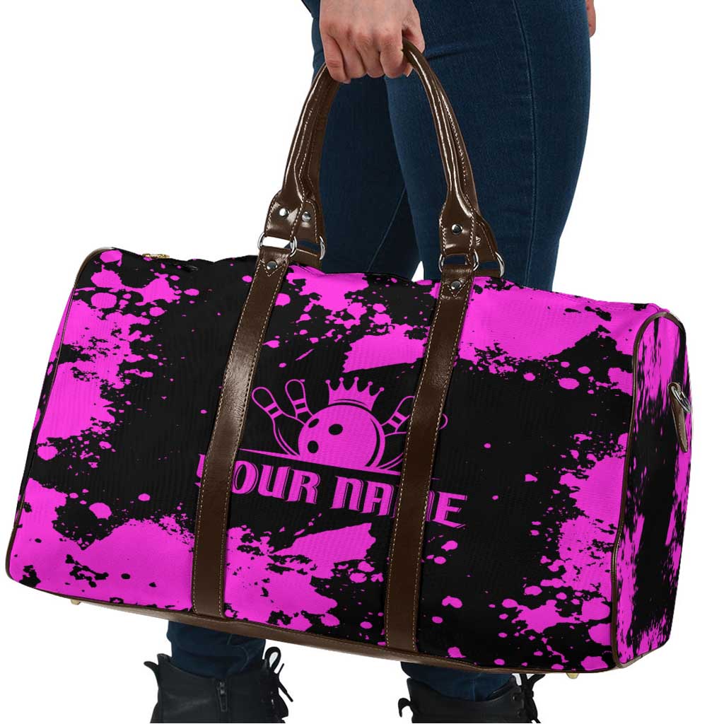 Pink Paint Splatter Design Travel Bag with Bowling Graphic and Custom Team Name Text - Wonder Print Shop