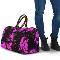 Pink Paint Splatter Design Travel Bag with Bowling Graphic and Custom Team Name Text - Wonder Print Shop