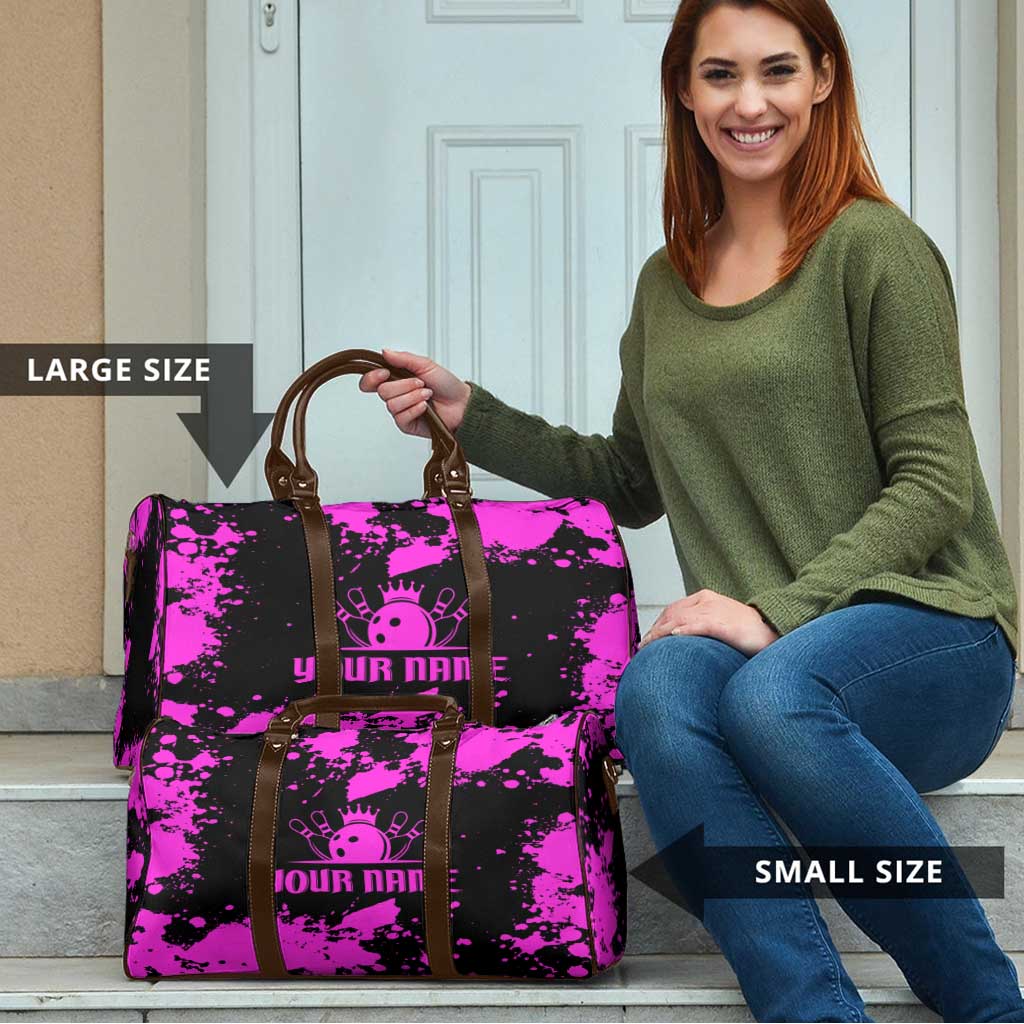Pink Paint Splatter Design Travel Bag with Bowling Graphic and Custom Team Name Text - Wonder Print Shop