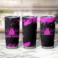 Pink Paint Splatter Design Tumbler Cup with Bowling Graphic and Custom Team Name Text - Wonder Print Shop