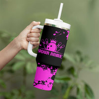 Pink Paint Splatter Design Tumbler With Handle with Bowling Graphic and Custom Team Name Text - Wonder Print Shop