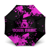 Pink Paint Splatter Design Umbrella with Bowling Graphic and Custom Team Name Text - Wonder Print Shop