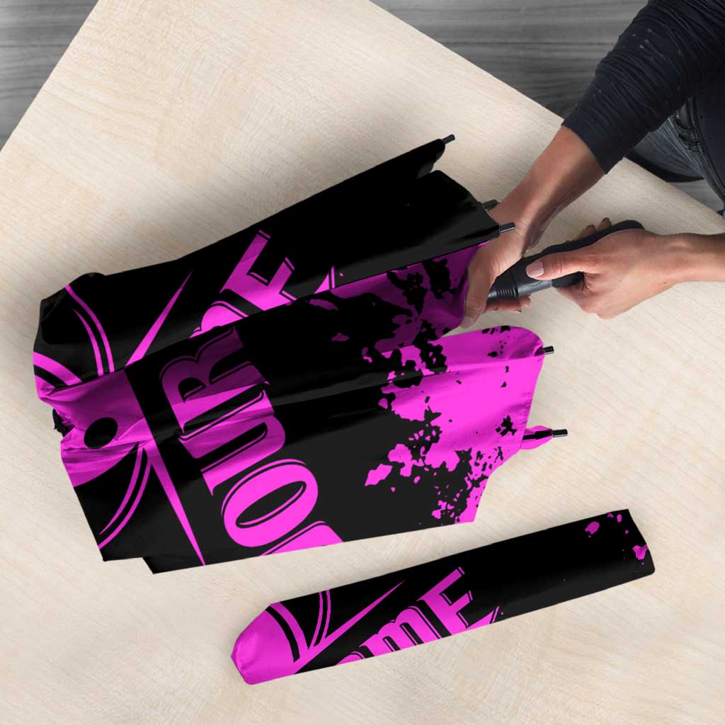 Pink Paint Splatter Design Umbrella with Bowling Graphic and Custom Team Name Text - Wonder Print Shop