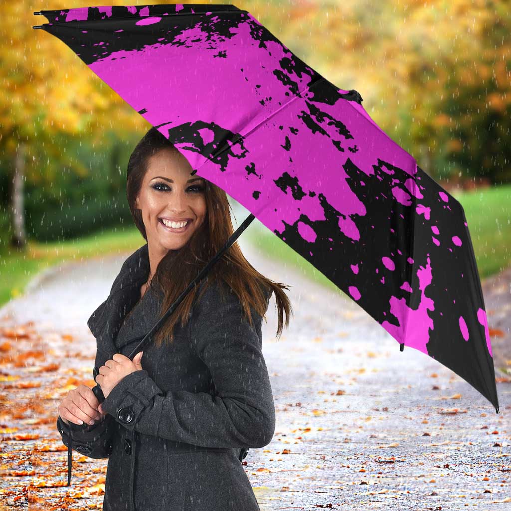 Pink Paint Splatter Design Umbrella with Bowling Graphic and Custom Team Name Text - Wonder Print Shop