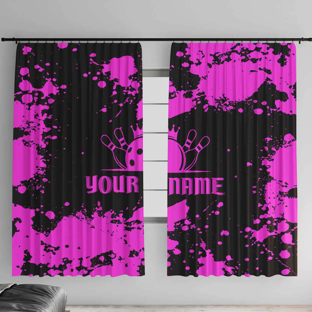 Pink Paint Splatter Design Window Curtain with Bowling Graphic and Custom Team Name Text - Wonder Print Shop