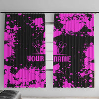 Pink Paint Splatter Design Window Curtain with Bowling Graphic and Custom Team Name Text - Wonder Print Shop