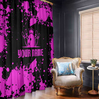 Pink Paint Splatter Design Window Curtain with Bowling Graphic and Custom Team Name Text - Wonder Print Shop