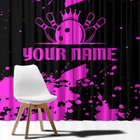 Pink Paint Splatter Design Window Curtain with Bowling Graphic and Custom Team Name Text - Wonder Print Shop