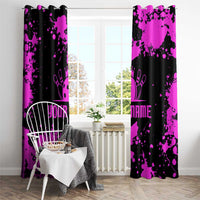 Pink Paint Splatter Design Window Curtain with Bowling Graphic and Custom Team Name Text - Wonder Print Shop