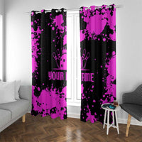 Pink Paint Splatter Design Window Curtain with Bowling Graphic and Custom Team Name Text - Wonder Print Shop