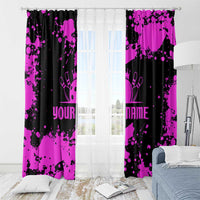 Pink Paint Splatter Design Window Curtain with Bowling Graphic and Custom Team Name Text - Wonder Print Shop