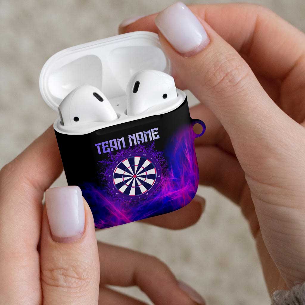 Dartboard and Darts AirPods Case with Purple Smoke Background and Custom Team Name - Wonder Print Shop
