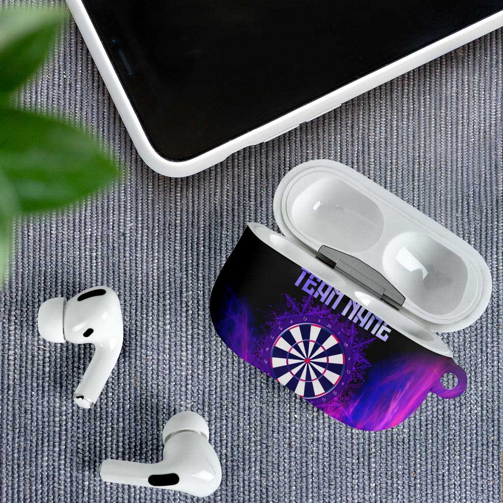 Dartboard and Darts AirPods Case with Purple Smoke Background and Custom Team Name - Wonder Print Shop