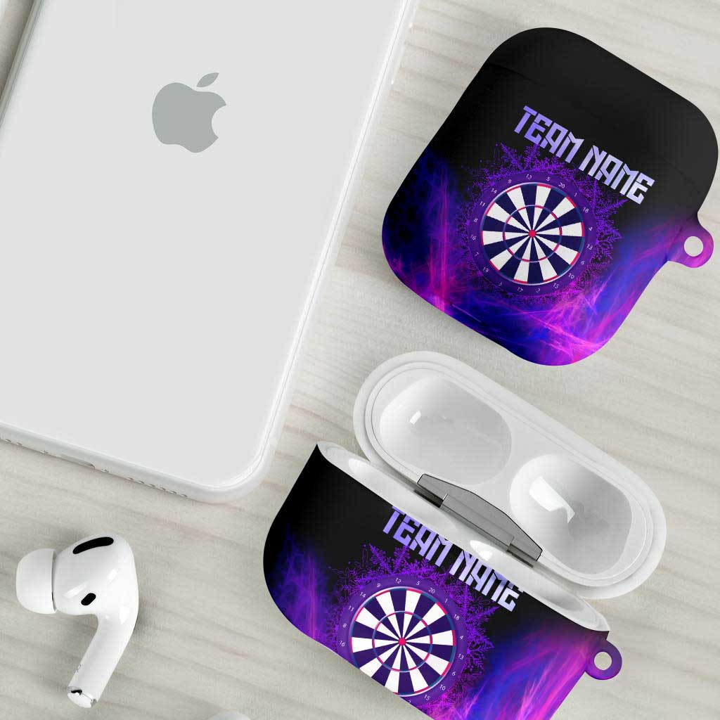 Dartboard and Darts AirPods Case with Purple Smoke Background and Custom Team Name - Wonder Print Shop
