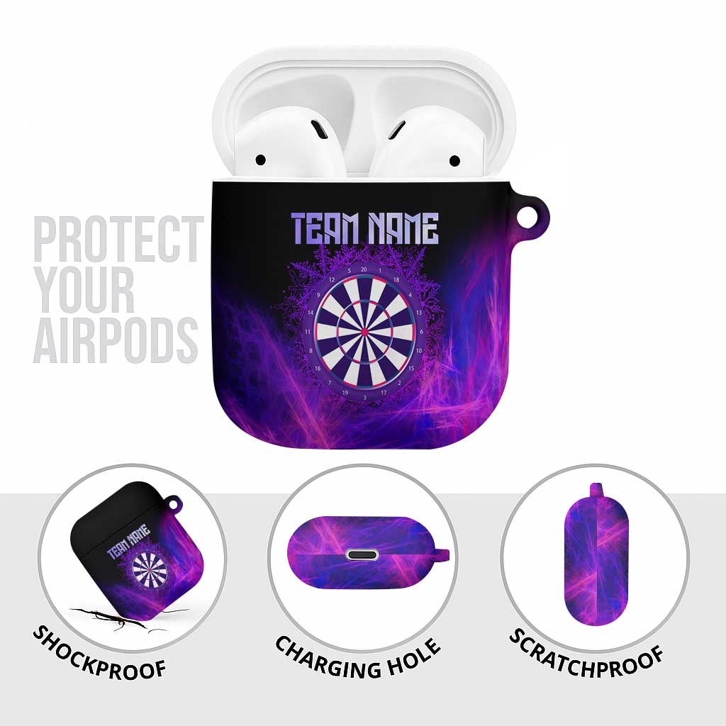 Dartboard and Darts AirPods Case with Purple Smoke Background and Custom Team Name - Wonder Print Shop
