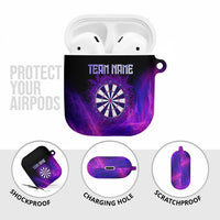 Dartboard and Darts AirPods Case with Purple Smoke Background and Custom Team Name - Wonder Print Shop