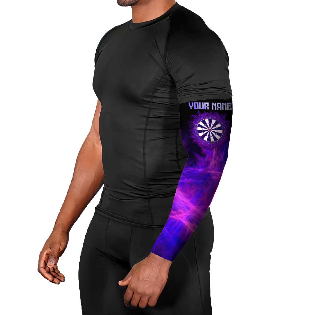 Dartboard and Darts Arm Sleeves with Purple Smoke Background and Custom Team Name - Wonder Print Shop