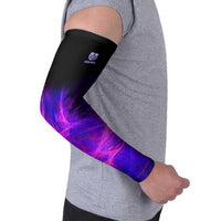 Dartboard and Darts Arm Sleeves with Purple Smoke Background and Custom Team Name - Wonder Print Shop