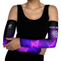Dartboard and Darts Arm Sleeves with Purple Smoke Background and Custom Team Name - Wonder Print Shop