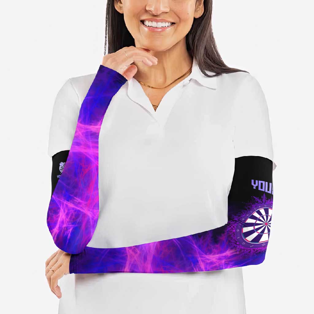Dartboard and Darts Arm Sleeves with Purple Smoke Background and Custom Team Name - Wonder Print Shop