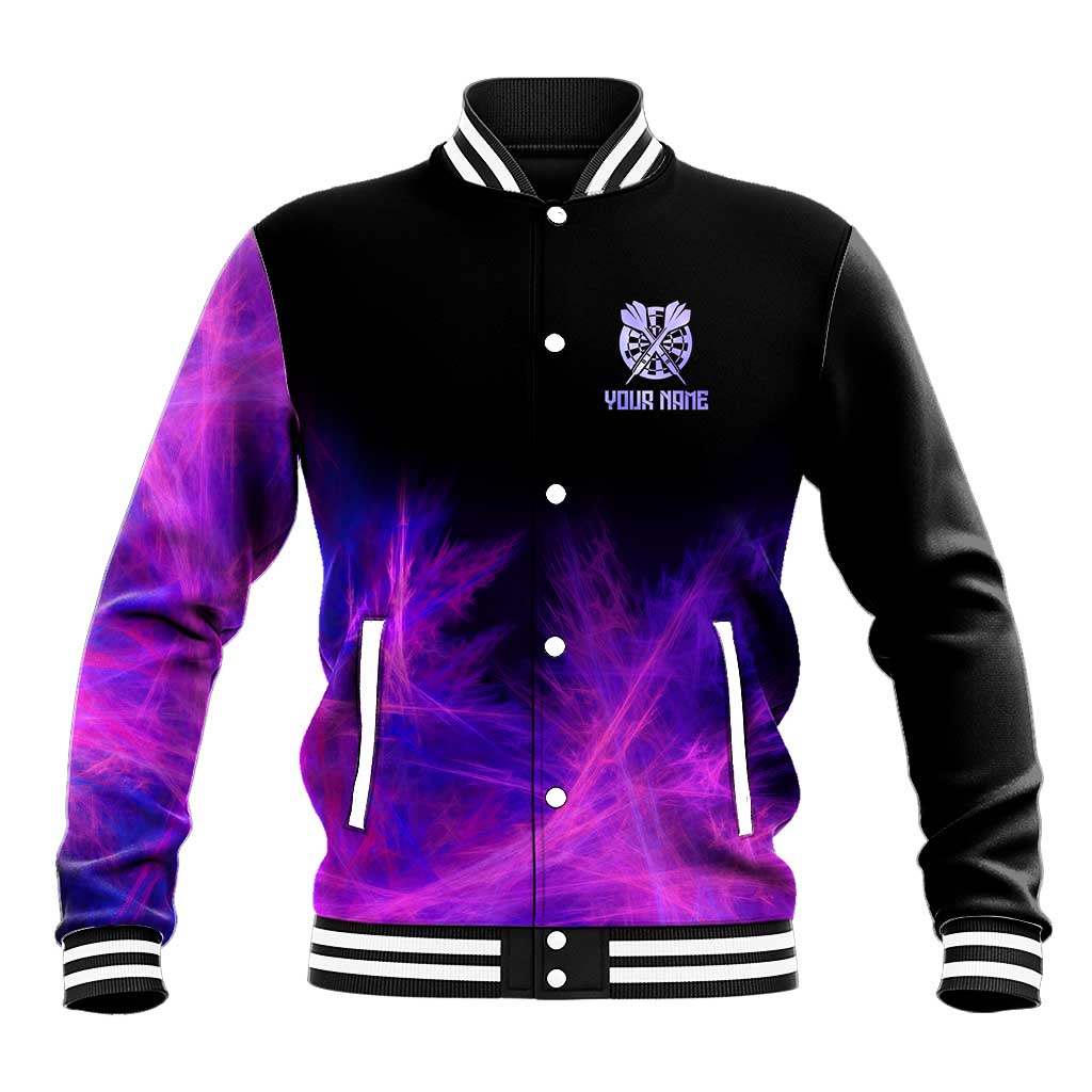 Dartboard and Darts Baseball Jacket with Purple Smoke Background and Custom Team Name - Wonder Print Shop