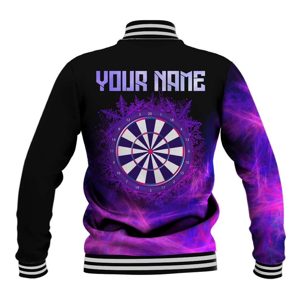 Dartboard and Darts Baseball Jacket with Purple Smoke Background and Custom Team Name - Wonder Print Shop
