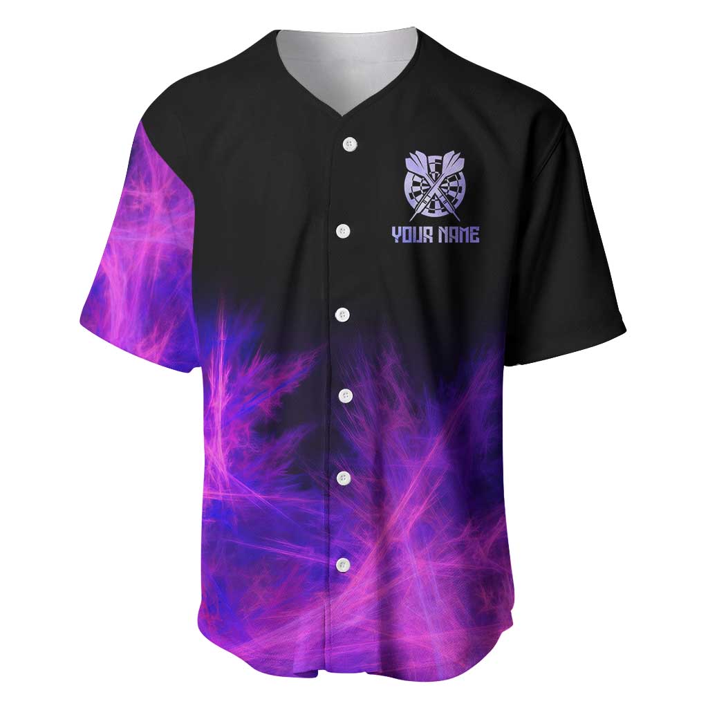 Dartboard and Darts Baseball Jersey with Purple Smoke Background and Custom Team Name - Wonder Print Shop