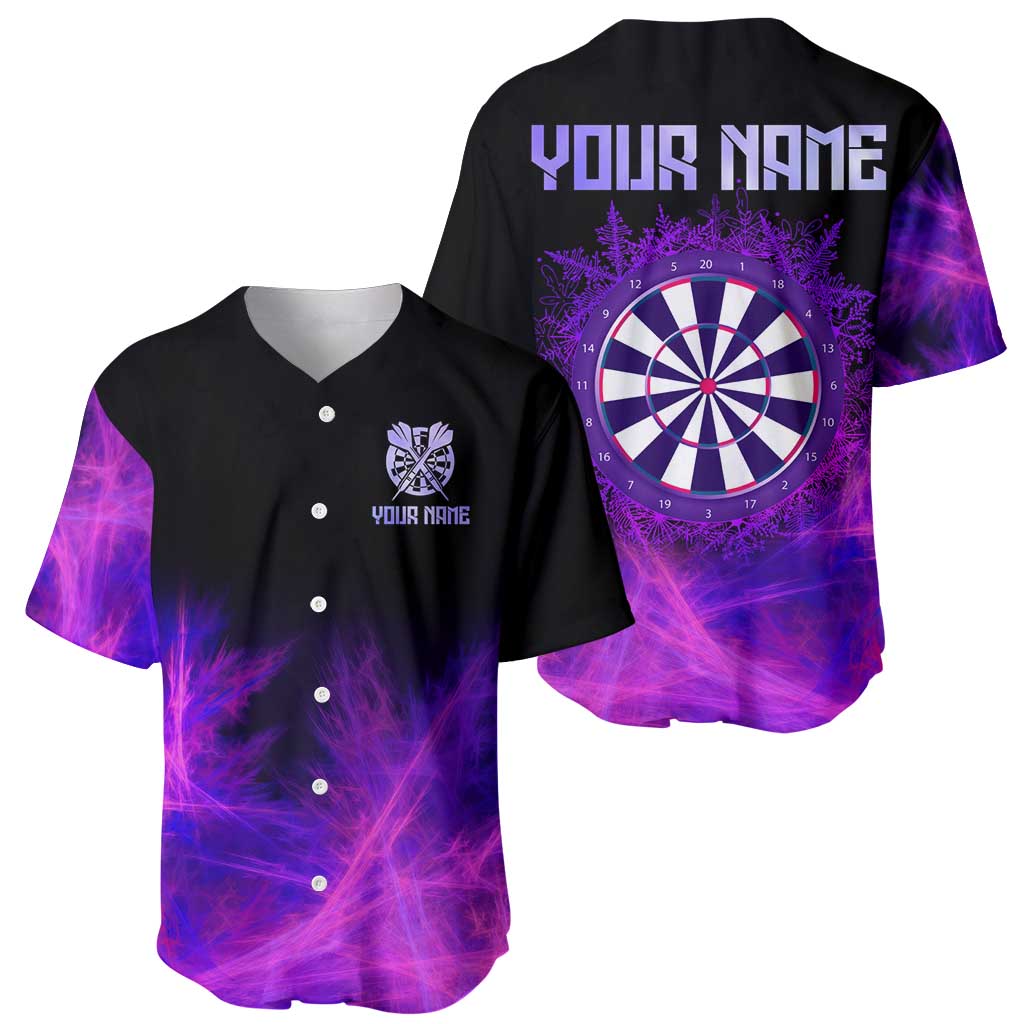 Dartboard and Darts Baseball Jersey with Purple Smoke Background and Custom Team Name - Wonder Print Shop