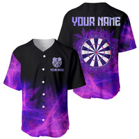 Dartboard and Darts Baseball Jersey with Purple Smoke Background and Custom Team Name - Wonder Print Shop