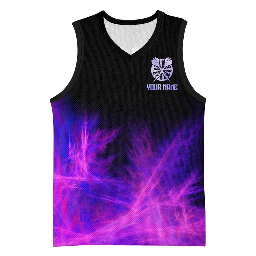 Dartboard and Darts Basketball Jersey with Purple Smoke Background and Custom Team Name - Wonder Print Shop