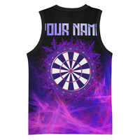 Dartboard and Darts Basketball Jersey with Purple Smoke Background and Custom Team Name - Wonder Print Shop
