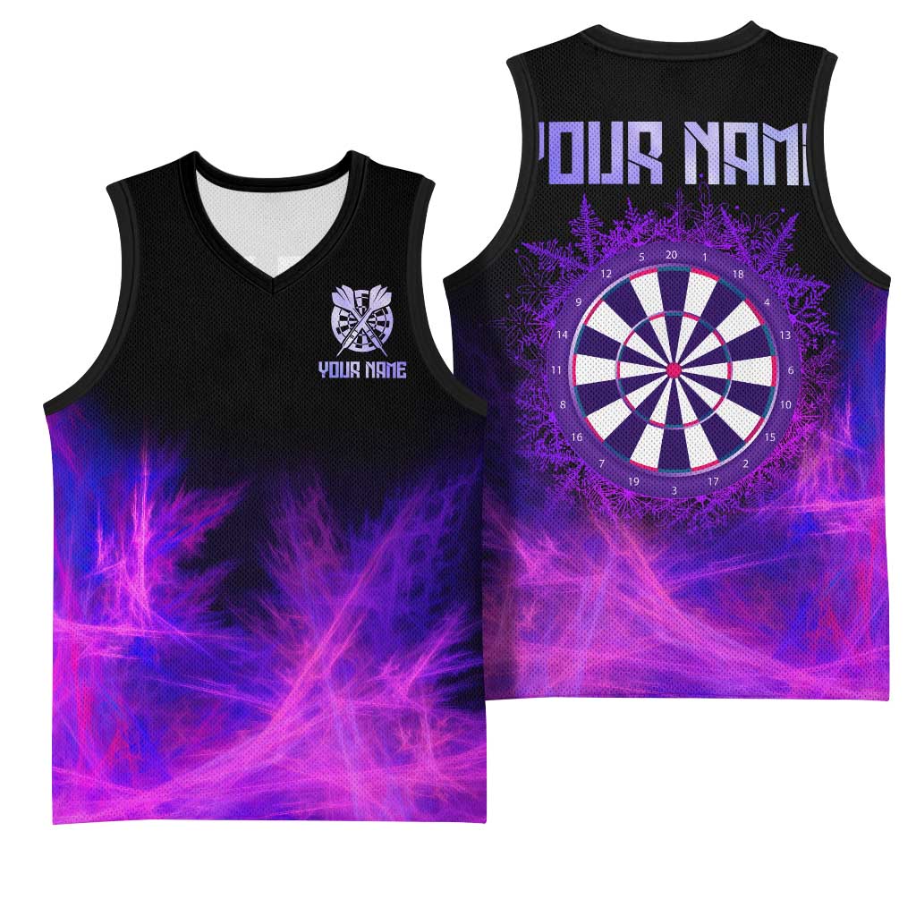Dartboard and Darts Basketball Jersey with Purple Smoke Background and Custom Team Name - Wonder Print Shop